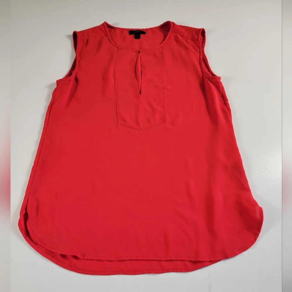 J. Crew Red Sleeveless Keyhole Front Top Blouse Size 2